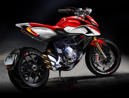 eicma 2012 milan motorcycle show, A preview sketch of the MV Agusta Rivale shows some motard styling cues and the soon to be iconic stacked triple exhaust