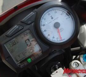 2009 ducati multistrada 1100 s review motorcycle com, The white faced tach is easy to see though it lacks an obvious redline indicator like virtually all Ducs Quick glances at the big LCD are informative especially considering the numerous items over 10 available on display
