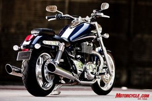 2010 triumph thunderbird review motorcycle com, The blue color option recalls a Shelby Cobra with its white stripe Clear turnsignal lenses and an LED taillight are attractive