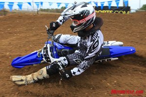 2010 yamaha yz450f review motorcycle com, Steering quicker than the 2009 YZ it took Joey a few laps to adjust to the all new design