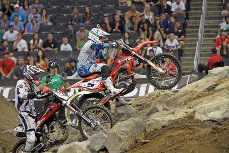 2012 x games report, Cody Webb leads Cory Graffunder during the Endurocross race Webb and Graffunder finished second and third respectively
