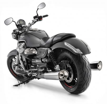 2013 moto guzzi california review emissary of the new guzzi video motorcycle com, Integrated rear LED brake tail lights are modern and clean The small openings of the stock pipes belie the healthy sound emitted