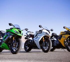 2013 kawasaki zx 6r vs 2012 suzuki gsx r750 vs 2012 triumph daytona 675r video , Three of today s hottest sportbikes the Kawasaki ZX 6R left Triumph Daytona 675R and Suzuki GSX R750 throw displacement limits to the wind with their category defying engines Note the Triumph in this test is the 2012 version now replaced by a totally updated model for 2013