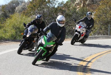 2013 beginner sportbike shootout video motorcycle com, For the record the Honda and Kawasaki models shown here included optional ABS Hyosung s R features the Korean manufacturer s sporty performance package