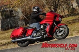 2011 kawasaki vulcan 1700 vaquero review motorcycle com, The Vaquero s ride comfort agility and ease of use are on par with the Cross Country from Victory