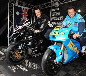2010 isle of man tt recap, Rizla Suzuki s Loris Capirossi rode a lap of the Mountain Course on a Suzuki GSX R1000 Relentless Suzuki racer Cameron Donald took Capirossi s Suzuki GSV R MotoGP bike for a spin reaching a record top speed of 202 mph on the Sulby straight section