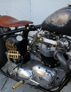 when triumphs go bad, Lots of brass copper and stainless steel populate Powerplant bikes all hand formed by Yaniv In this case the motor is a 650cc single carb TR 6