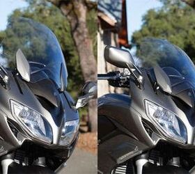 2013 yamaha fjr1300a review motorcycle com, Here you see the difference in windscreen height in its lowest and highest positions The resulting difference in wind protection is significant A taller windscreen is available as an accessory