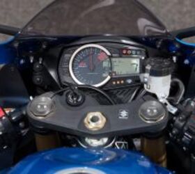 2011 suzuki gsx r750 review motorcycle com, Like the GSX R600 the 750 also received a new instrument package courtesy of the GSX R1000 The GSX R750 hits redline approximately 1 000 rpm sooner than the 600 but the 750 boasts an additional 25 horsepower Bonus