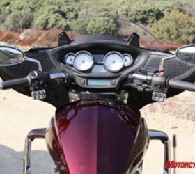 2010 victory cross country review motorcycle com, Lots of easily read data in the CC s dash comes courtesy of a dash inherited from the Vision