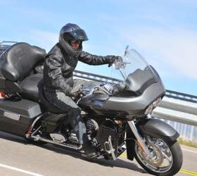 2011 harley davidson cvo road glide ultra review motorcycle com, This Charcoal Slate and Black Twilight with Quartzite graphics version is the most understated of the three available color schemes for the Road Glide Ultra