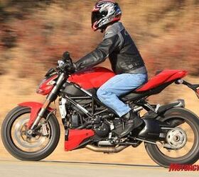 2010 ducati streetfighter review motorcycle com, The Streetfighter s ergos are much more accommodating than an 1198 but they are also more committed than most other sporting nakeds