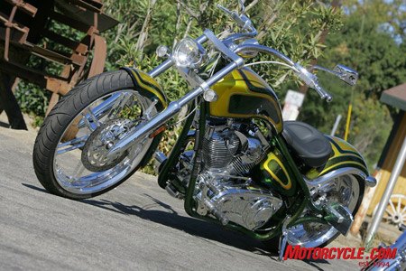 2009 big dog motorcycles review first ride motorcycle com, Board tracker style and dripping with candied green paint the 2009 BDM Pitbull is a rigid yet friendly street rod