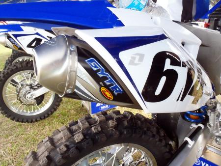 2012 yamaha wr450f review motorcycle com, This GYTR by FMF muffler puts more torque and power everywhere in the power curve