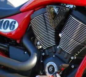 2010 victory vegas le review motorcycle com, The driving force and key element of the LE is the 106 cubic inch 6 speed V Twin with Stage 2 cams Victory says the Vegas LE is the quickest Victory ever