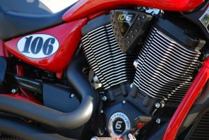 2010 victory vegas le review motorcycle com, The driving force and key element of the LE is the 106 cubic inch 6 speed V Twin with Stage 2 cams Victory says the Vegas LE is the quickest Victory ever