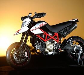 2010 ducati hypermotard 1100 evo evo sp review motorcycle com, The EVO SP features improved brakes Ohlins mono shock and a longer Marzocchi fork