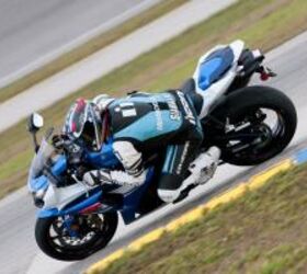 2012 suzuki gsx r1000 review video motorcycle com, With the shortest wheelbase in its class at 1405mm 55 3 inches the numbers suggest the Suzuki is quick to turn