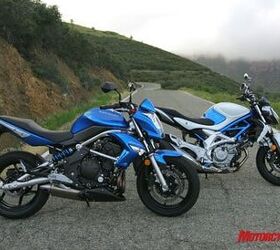 2009 naked middleweight comparison motorcycle com, The 2009 Kawasaki ER 6n and 2009 Suzuki Gladius Every man s dream naked Twins