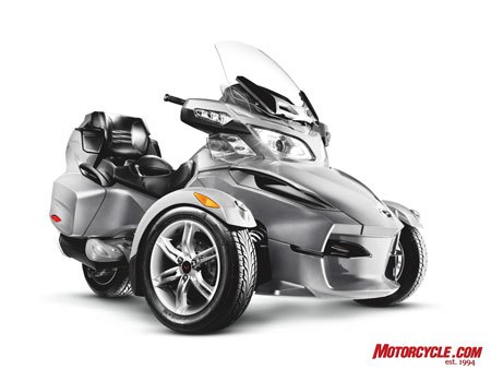 2010 can am spyder rt preview motorcycle com, Can Am s Spyder RT in Full Moon Silver