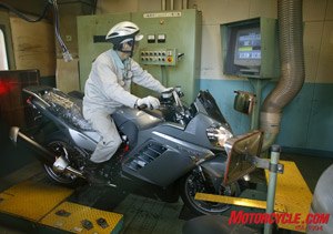 kawasaki japan tour, Bikes are tested on a rolling road dyno after assembly to make sure everything operates correctly