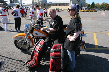 documentary filmmakers ride for als, Glen and Jeannie taking a break after a long day of fundraising in Ottawa Ont