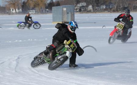 motorcycle racing on ice video, When he s not earning gold medals in a foreign country or slinging tires with metal screws in them Jeff Fredette 13 takes to the ice He usually wins there too Photo courtesy of Dave Hallub
