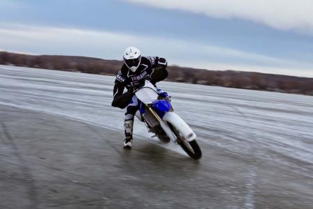 motorcycle racing on ice video, Riding an ice bike is an exercise in trust especially in the tires Judging from this picture Troy still hasn t learned to fully trust his equipment