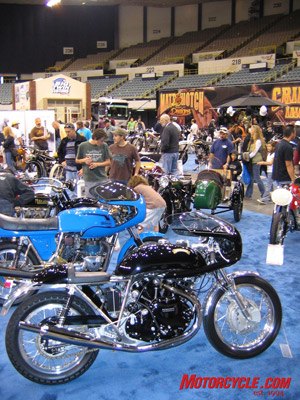 long beach ims show, While the big room had all the new bikes the satellite room held the vintage and custom bikes including Cory Ness Roland Sands and this outta this world Vincent Egli owned by a guy whose first name is Mars for real