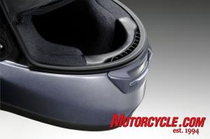 shoei rf1100 helmet review, Larger chin bar includes an air intake that works in conjunction with other vents to help reduce fogging