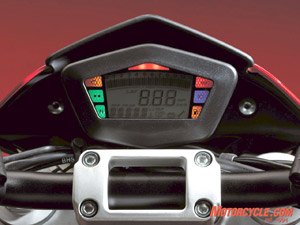 church of mo 2007 ducati hypermotard 1100s, Compact gauge pack is surprisingly full of features