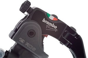 brembo updates radial master cylinder, Riders can adjust the brake lever pivot using the roller cam above the Italian flag