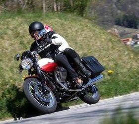 2012 moto guzzi v7 lineup review motorcycle com, The V7 Special appeals to the gentleman rider and most closely resembles the original V7 Note the aftermarket saddlebags which are also compatible with the V7 Stone