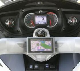 2011 can am spyder rt limited review video motorcycle com, The Spyder s cockpit from the rider s point of view is clean legible and information centric