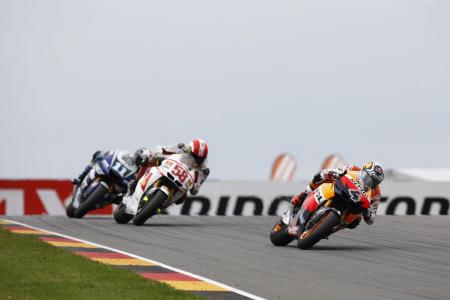 motogp 2011 sachsenring results, Behind the lead group Andrea Dovizioso Marco Simoncelli and Ben Spies put on their own battle Dovizioso would finish fourth while a final lap pass put Spies into fifth ahead of Simoncelli