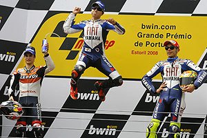 lorenzo claims maiden victory, Lorenzo celebrates his Portuguese GP victory