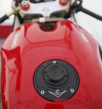road racing series part 8, Mad Duc s race fuel cap replaces the OEM keyed unit Photo by Holly Marcus