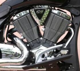2011 victory lineup reviews motorcycle com, Victory s 106 cubic inch V Twin is now standard equipment across the lineup as is a redesigned 6 speed transmission