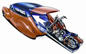 hog hauling hot rod, A single button press retracts the ramp and bike into the car s body