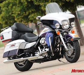 2010 harley davidson electra glide ultra limited review motorcycle com, The Ultra Limited is available in five two tone color options including this White Ice Pearl Black Ice Pearl a Custom Color that adds 1200 to the MSRP