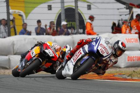 motogp 2010 sachsenring results, Dani Pedrosa was second behind Jorge Lorenzo when the race was stopped with a red flag When the checkered flag waved the roles were reversed