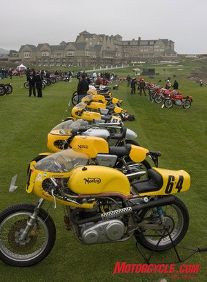 2008 legend of the motorcycle concours d elegance, Norton and MV Agusta were the featured marques The rows of Nortons in yellow and MV Agustas in red point back to the Ritz Carleton Hotel a nice place to stay if you re in the area