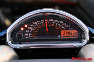 manufacturer 2009 muscle cruiser shootout 87882, Suzuki chose not to include a tachometer on the M90 sticking instead with this stylish speedometer and basic indicator lights nestled on the tank console