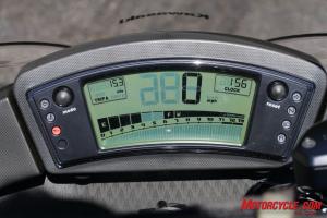 2010 kawasaki ninja 650r review motorcycle com, The digital instrument cluster is inspired by the ZX RR MotoGP bike but provides data for street riding