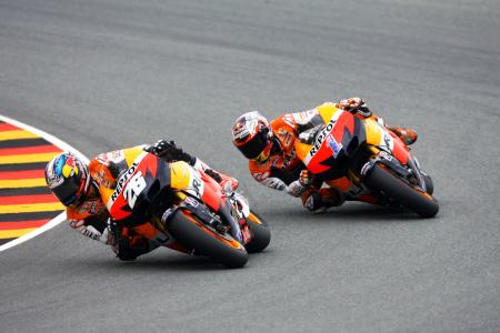 motogp 2012 sachsenring results, Dani Pedrosa and Casey Stoner appeared poised for a one two finish until Stoner slid out on the final lap