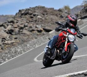 2011 ducati monster 1100 evo review motorcycle com, A machine perfect for carving arcs in the mountains the Monster 1100 EVO is equally at home pulling commuter duty It s both a great weekend play toy and urban assault weapon