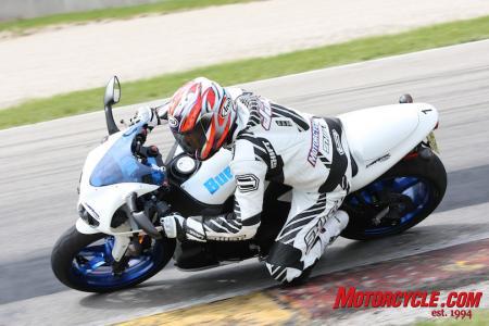 2009 buell 1125r daytona sportbike review motorcycle com, The air cooled XB12R may run out of steam at a high speed circuit like Road America but there s no denying the bike s capabilities in the corners