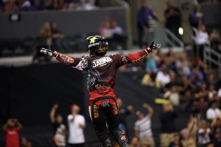 x games moto x takes downtown los angeles by storm, Jackson Strong nailed the first front flip in X Games history to capture Best Trick gold