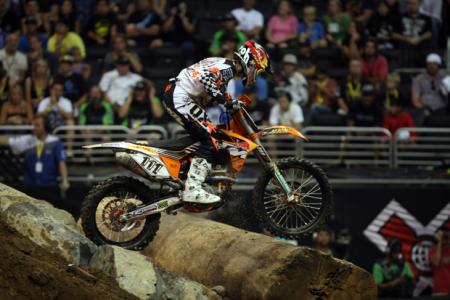 x games moto x takes downtown los angeles by storm, Taddy Blazusiak needed the LCQ to reach the Enduro X final where he bested the field for gold