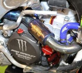 inside the 2013 supercross works bikes motorcycle com, Baggett and the rest of his team use the canister style exhaust